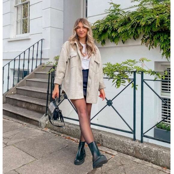 Zara Tops - Zara Faux Suede Overshirt Snap Front Shacket Jacket Shirt Top Size Medium